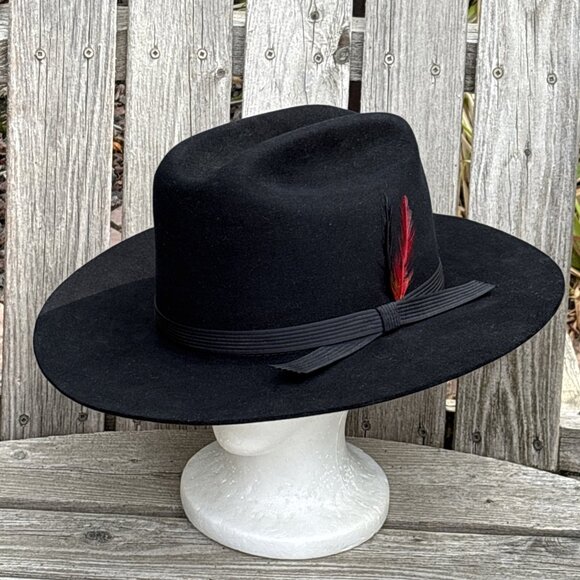 Vintage Stetson Stallion Cowboy Hat Size 7 5/8 Black Wool Felt Classic Justice - Picture 1 of 11